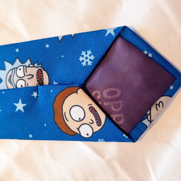 Rick and Morty Adult Swim Opposuits Mens Neck Tie. Blue snowflake. - Picture 6 of 6